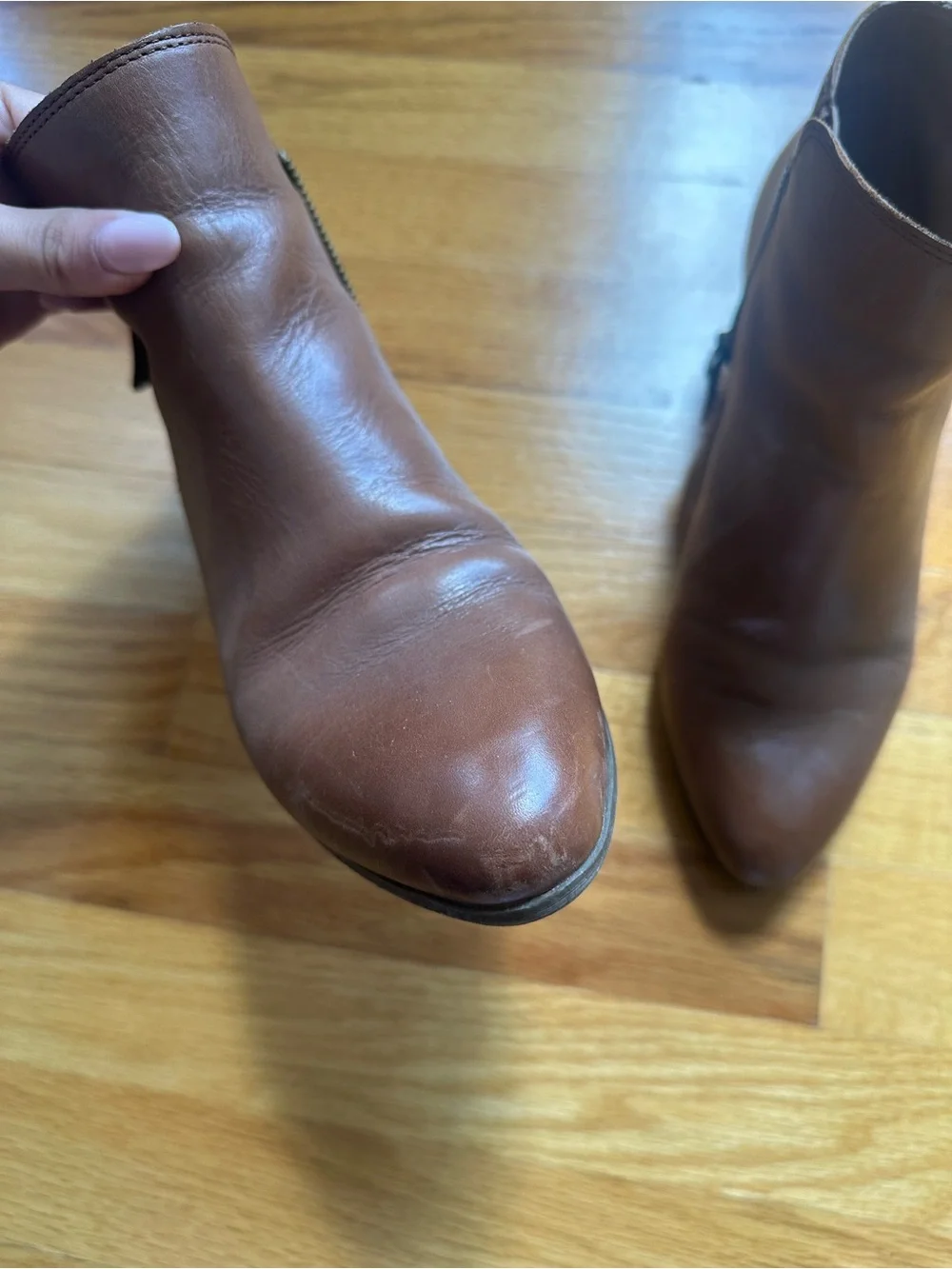 Frye Women's Brown Leather Ankle Booties with Block Heel